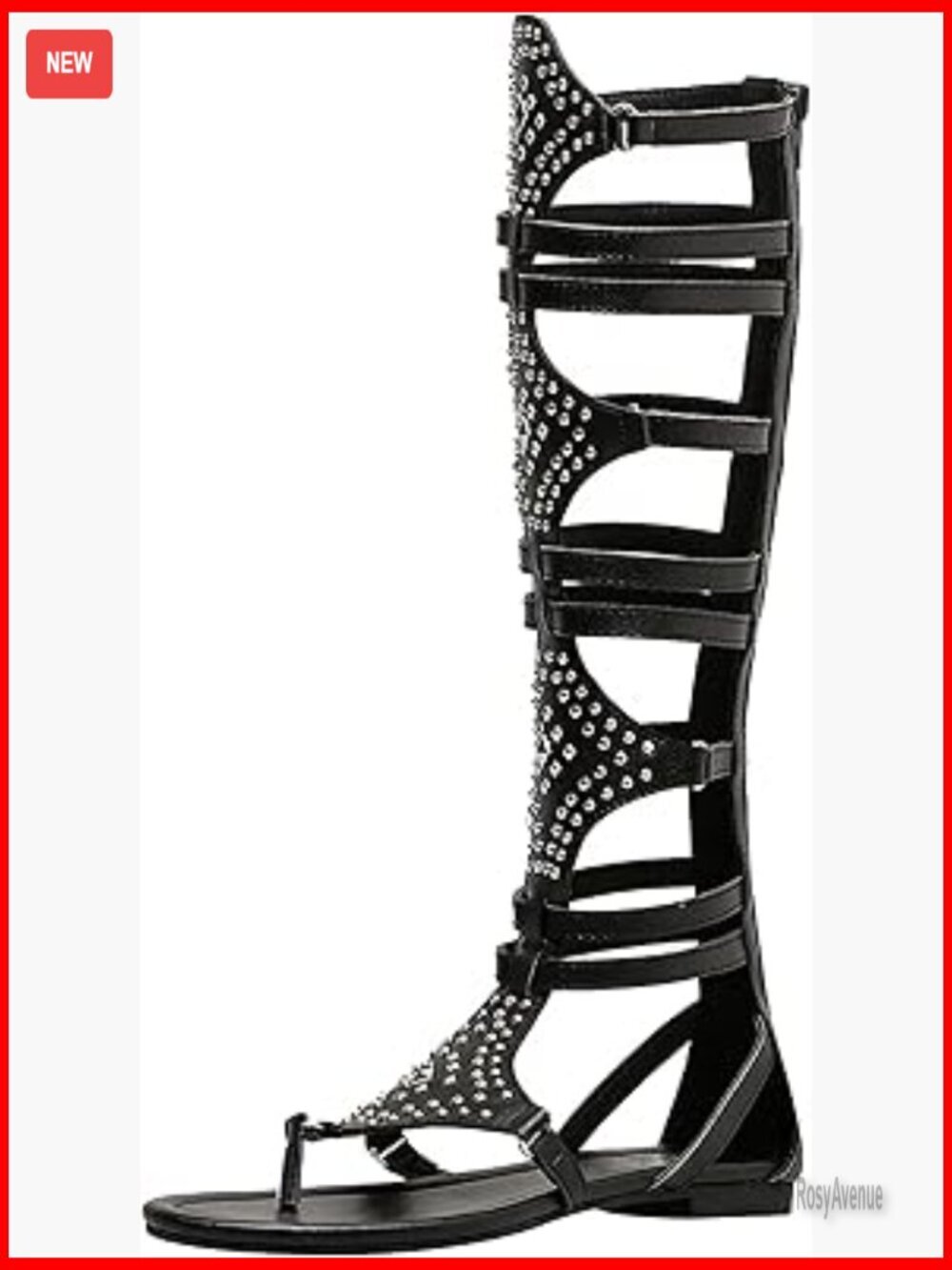 Knee High Gladiator Sandals Strappy Studded Rivets Zipper Thong Flats